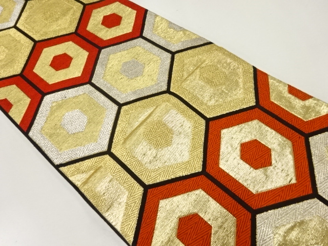 アンティーク　重ね亀甲模様織出し袋帯（材料）